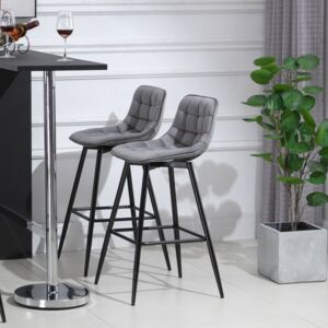HOMCOM Kitchen Counter Chairs Set of 2 Velvet-Touch Dining Chairs Bar Stools Fabric Upholstered seat with Metal Legs, Backrest, Grey
