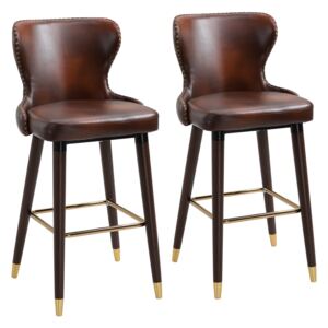 HOMCOM PU Leather Upholstered Set-of-2 Bar Chairs Brown