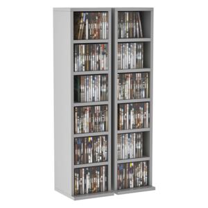 HOMCOM Set of 2 CD Media Display Shelf Unit Tower Rack w/ Adjustable Shelves Anti-Tipping Bookcase Storage Organiser Home Office Grey