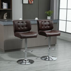 HOMCOM Bar stools Set of 2 Adjustable Height Swivel Bar Chairs with Footrest for Kitchen, Counter, Home Bar, Brown