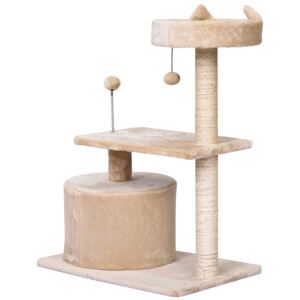 PawHut Cats 3-Tier Sisal Rope Scratching Post w/ Toys Beige