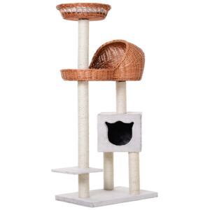 PawHut Cats 4-Tier Sisal Rope Scratching Post w/ Cave White