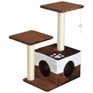 Pawhut Cat Tree Cat Scratcher Pet Condo Play House Activity Center Cat Furniture With Dangling Toy Scratching Post 70 cm Brown
