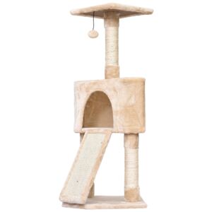 PawHut Cats 3-Tier Sisal Rope Scratching Post w/ Dangle Toy Beige