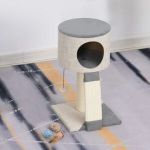 PawHut Cat Tree Stand with Sisal Scratching Posts Scratching Funny Ball Condo, Grey