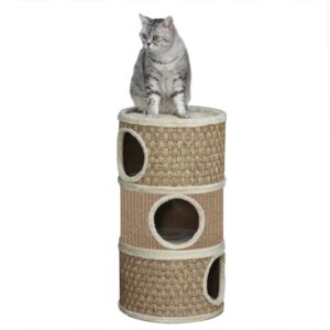 PawHut Cat Scratching Barrel Kitten Tree Tower Pet Furniture Climbing Frame Covered with Sisal and Seaweed Rope Cozy Platform Soft Plush