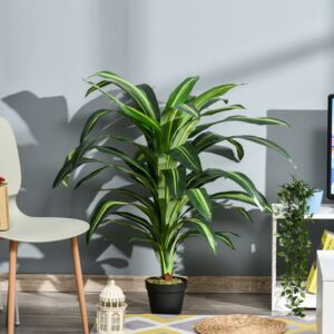 Outsunny Artificial Dracaena Tree Decorative Plant 40 Leaves with Nursery Pot, Fake Tropical Tree for Indoor Outdoor Décor, 110cm