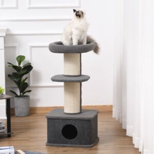 PawHut Cat Tree Kitten Tower Multi-level Activity Centre Pet Furniture with Sisal Scratching Post Condo Plush Perches Grey