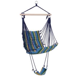 Outsunny Hammock Swing Chair Hanging Rope Striped Seat w/ Foot Rest Indoor Outdoor Porch