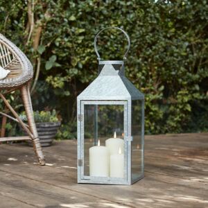 Large Galvanised Lantern with 3 TruGlow® Candles
