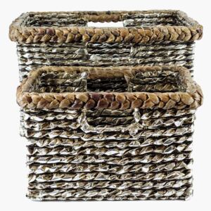 Silver Woven Rectangular Basket Set by PR Rogiers - Default Title