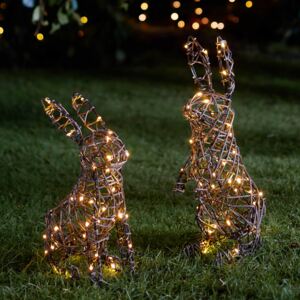 Rattan Bunny Garden Light Duo