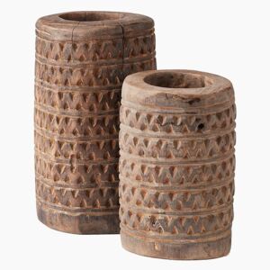 Carved Wooden Column Candle Holders - Set of Two - Default Title