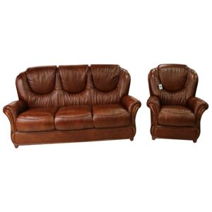 Juliet Original 3 Seater + Armchair Sofa Suite Genuine Italian Tabak Brown Real Leather