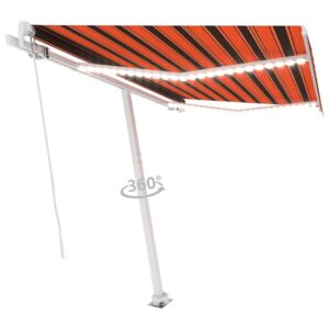 VidaXL Manual Retractable Awning with LED 300x250 cm Orange and Brown