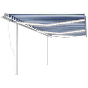 VidaXL Manual Retractable Awning with LED 6x3 m Blue and White