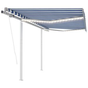 VidaXL Automatic Awning with LED&Wind Sensor 3.5x2.5 m Blue and White