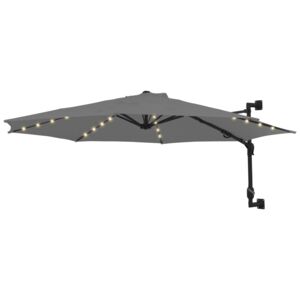 VidaXL Wall-mounted Parasol with LEDs and Metal Pole 300 cm Anthracite
