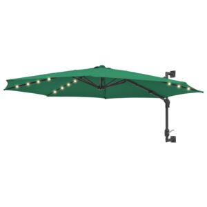 VidaXL Wall-mounted Parasol with LEDs and Metal Pole 300 cm Green
