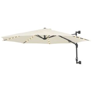 VidaXL Wall-mounted Parasol with LEDs and Metal Pole 300 cm Sand