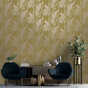 DUTCH WALLCOVERINGS Wallpaper Peacock Yellow and Silver