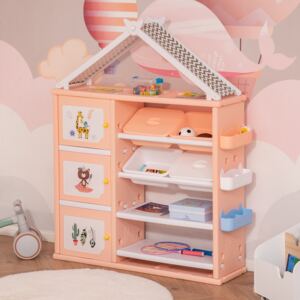 HOMCOM Kids Storage Unit Toy Box Organiser Book Shelf with shelves, storage cabinets, storage boxes, and storage baskets, Orange