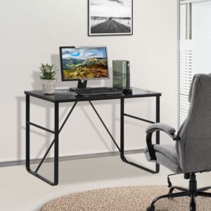 HOMCOM Glass Top Writing Desk Working Station Home Office Table Gaming Desk Metal Frame Easy Assembly, Black