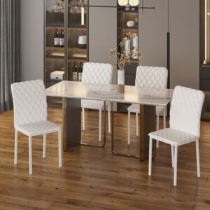 HOMCOM Modern Dining Chairs Upholstered Faux Leather Accent Chairs with Metal Legs for Kitchen, Set of 4, White