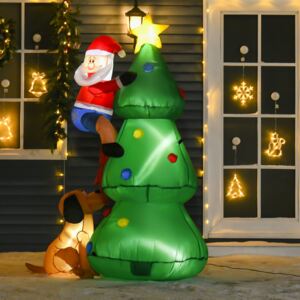 HOMCOM 1.8m Inflatable Christmas Tree, LED Lighted with Santa Claus Dog for Home Indoor Outdoor Garden Lawn Decoration Party Prop