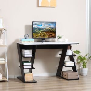 HOMCOM Computer Desk, Home Office Desk, Writing Table, 120x60x75.5cm Laptop Workstation with 6 Open Shelves for Adults and Kids, White and Black
