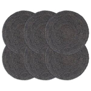 VidaXL Placemats 6 pcs Plain Dark Grey 38 cm Round Jute