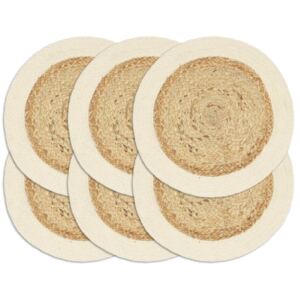 VidaXL Placemats 6 pcs Plain Natural 38 cm Round Jute and Cotton