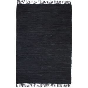 VidaXL Hand-woven Chindi Rug Leather 160x230 cm Black