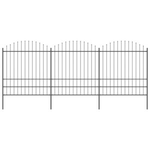 VidaXL Garden Fence with Spear Top Steel (1.75-2)x5.1 m Black