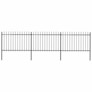 VidaXL Garden Fence with Spear Top Steel 5.1x1.2 m Black