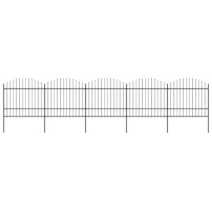 VidaXL Garden Fence with Spear Top Steel (1.5-1.75)x8.5 m Black