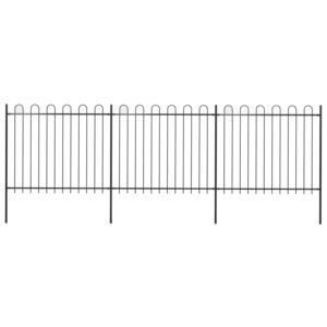 VidaXL Garden Fence with Hoop Top Steel 5.1x1.5 m Black