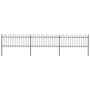VidaXL Garden Fence with Hoop Top Steel 5.1x0.8 m Black