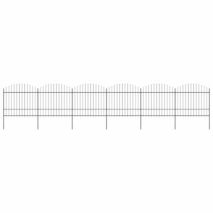 VidaXL Garden Fence with Spear Top Steel (1.5-1.75)x10.2 m Black