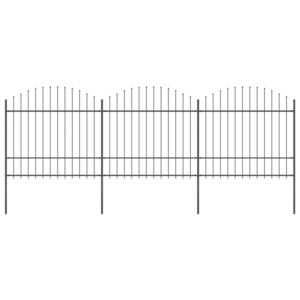 VidaXL Garden Fence with Spear Top Steel (1.5-1.75)x5.1 m Black