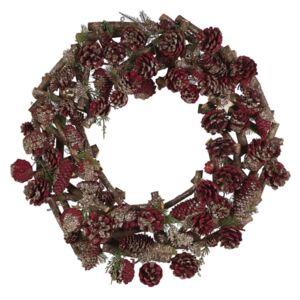 Beliani Christmas Wreath ⌀ 50 cm Dark Wood with Red FILPUS