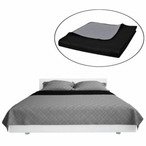 VidaXL Double-sided Quilted Bedspread Black/Grey 170 x 210 cm