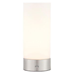 Endon 67517 Dara One Light USB Table Lamp In Brushed Nickel And Matt Opal Duplex Glass