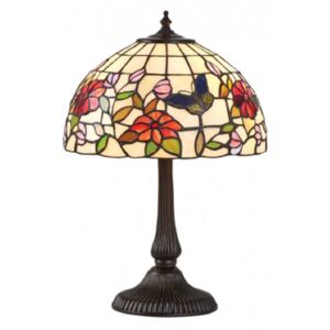 Interiors 1900 63998 Butterfly Tiffany Small 1 Light Table Lamp In Bronze With Shade - Height: 445mm