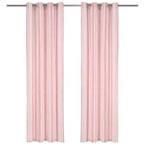 VidaXL Curtains with Metal Rings 2 pcs Cotton 140x175 cm Pink Stripe