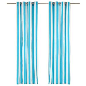 VidaXL Curtains with Metal Rings 2 pcs Fabric 140x175 cm Blue Stripe
