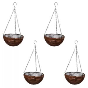 VidaXL Hanging Round Willow Basket 4 pcs with Liner & Chain