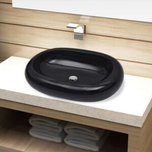 VidaXL Ceramic Bathroom Sink Basin Black Oval