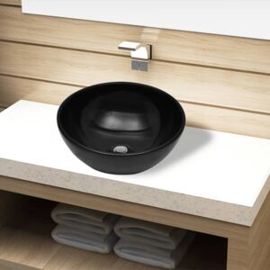 VidaXL Ceramic Bathroom Sink Basin Black Round