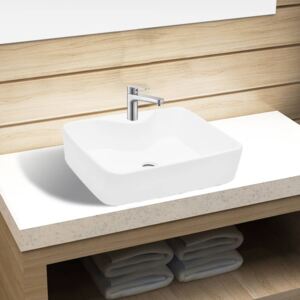 VidaXL Ceramic Bathroom Sink Basin with Faucet Hole White Square
